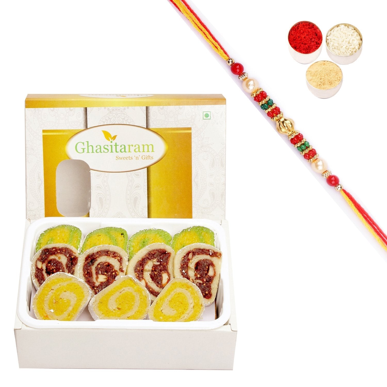 Ghasitaram Assorted Moons Box With Pearl Beads Rakhi 