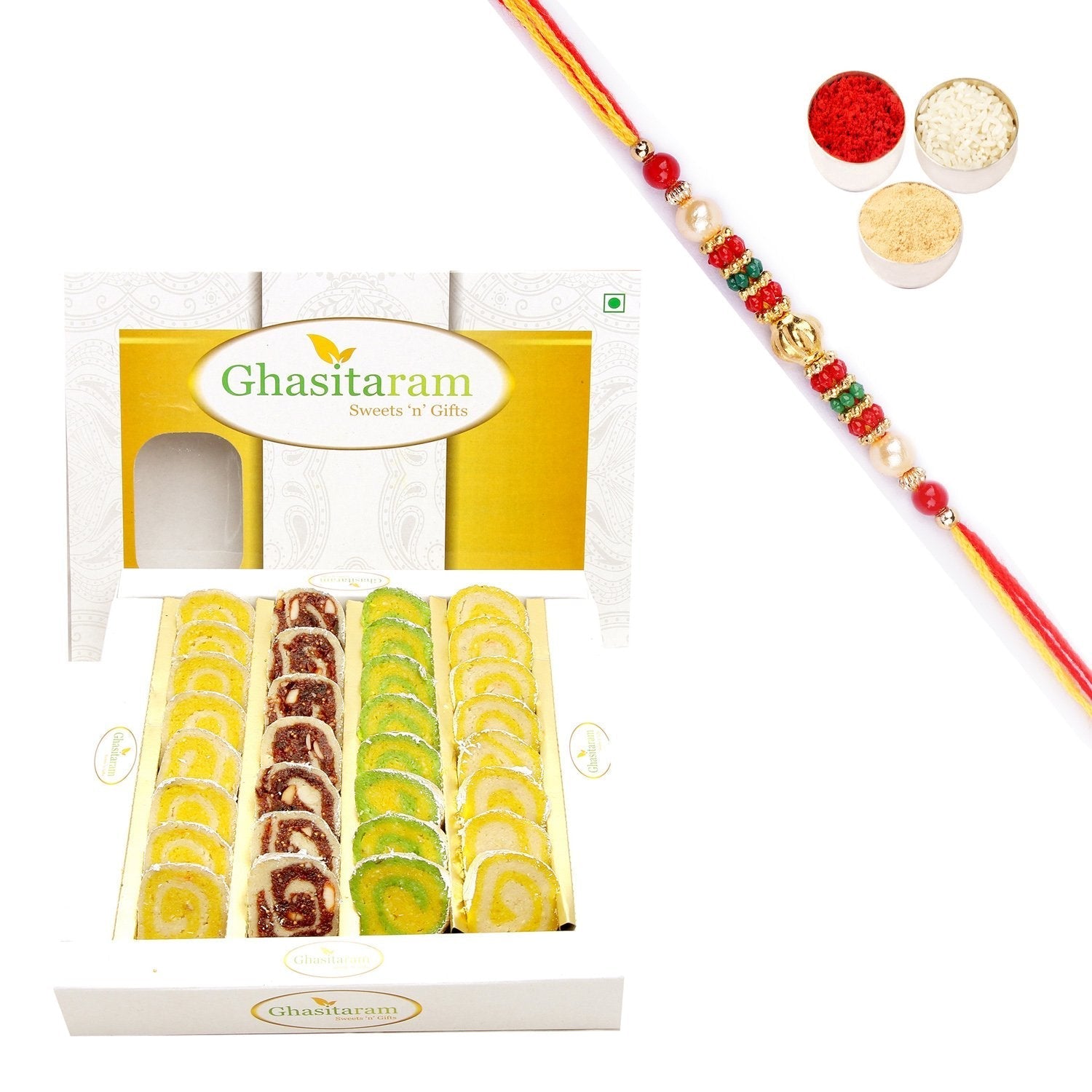 Ghasitaram Assorted Moons Box With Pearl Beads Rakhi 