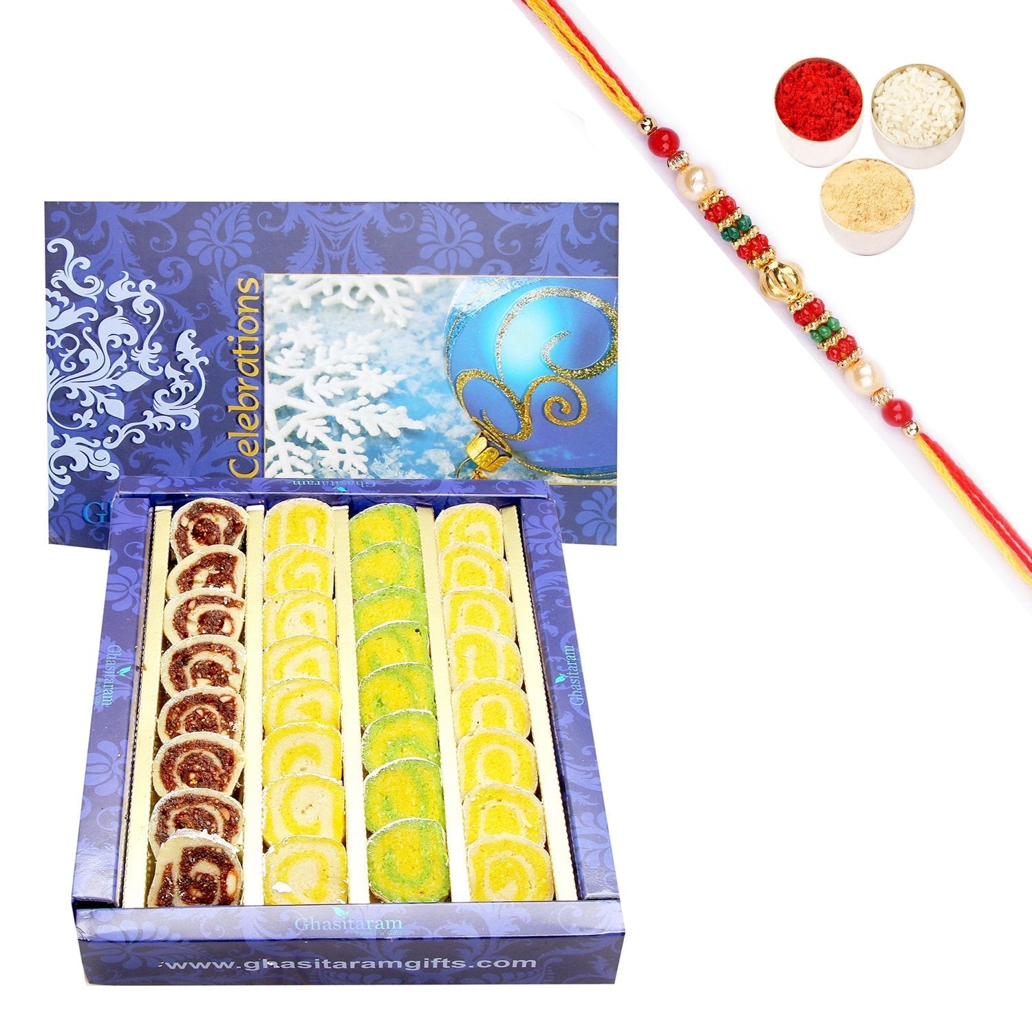 Ghasitaram Assorted Moons Box With Pearl Beads Rakhi 