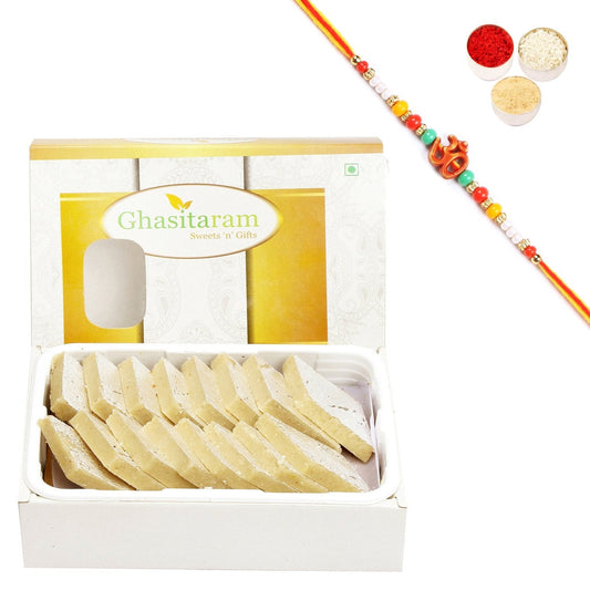 Ghasitaram Pure Kaju Katlis Box With Pearl Beads Rakhi 