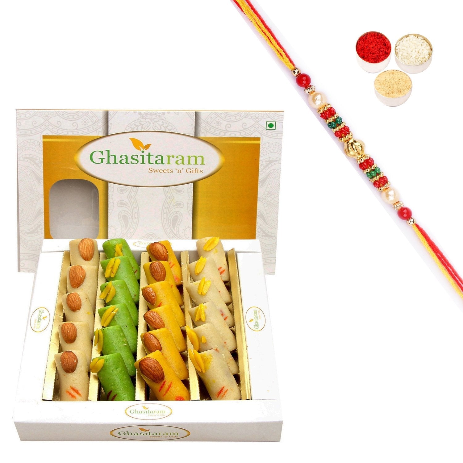 Ghasitaram Assorted Rolls Box With Pearl Beads Rakhi 
