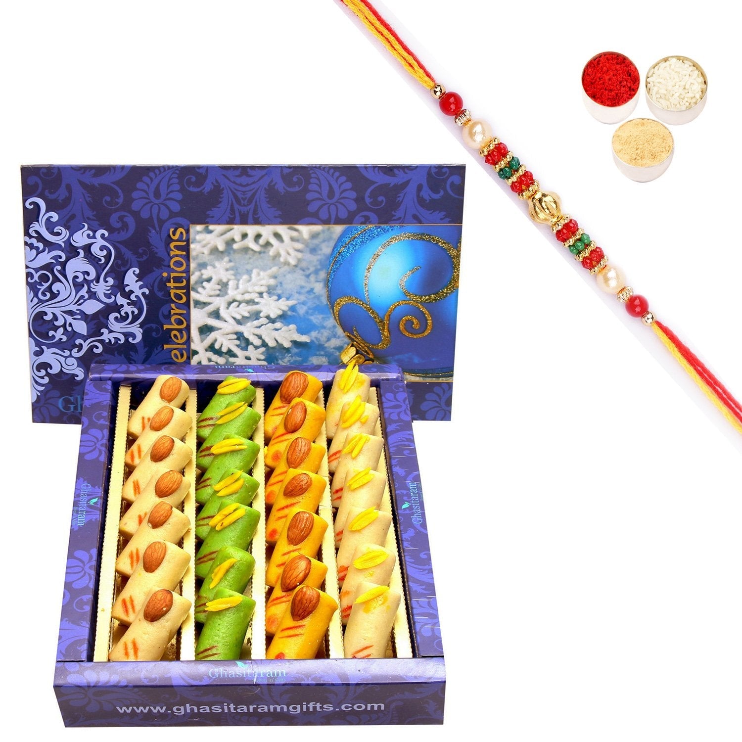 Ghasitaram Assorted Rolls Box With Pearl Beads Rakhi 