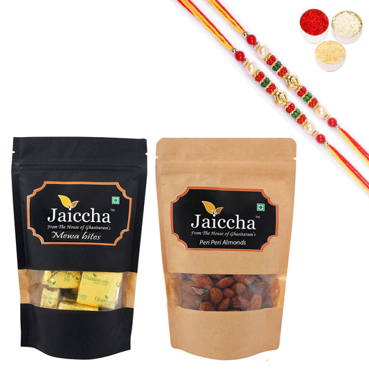 Ghasitaram Mewa Bites, Peri Peri Almonds With 2 Pearl Beads Rakhis 
