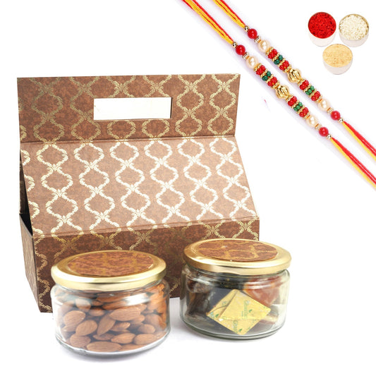 Ghasitaram Assorted Bites and Almonds With 2 Pearl Beads Rakhis 