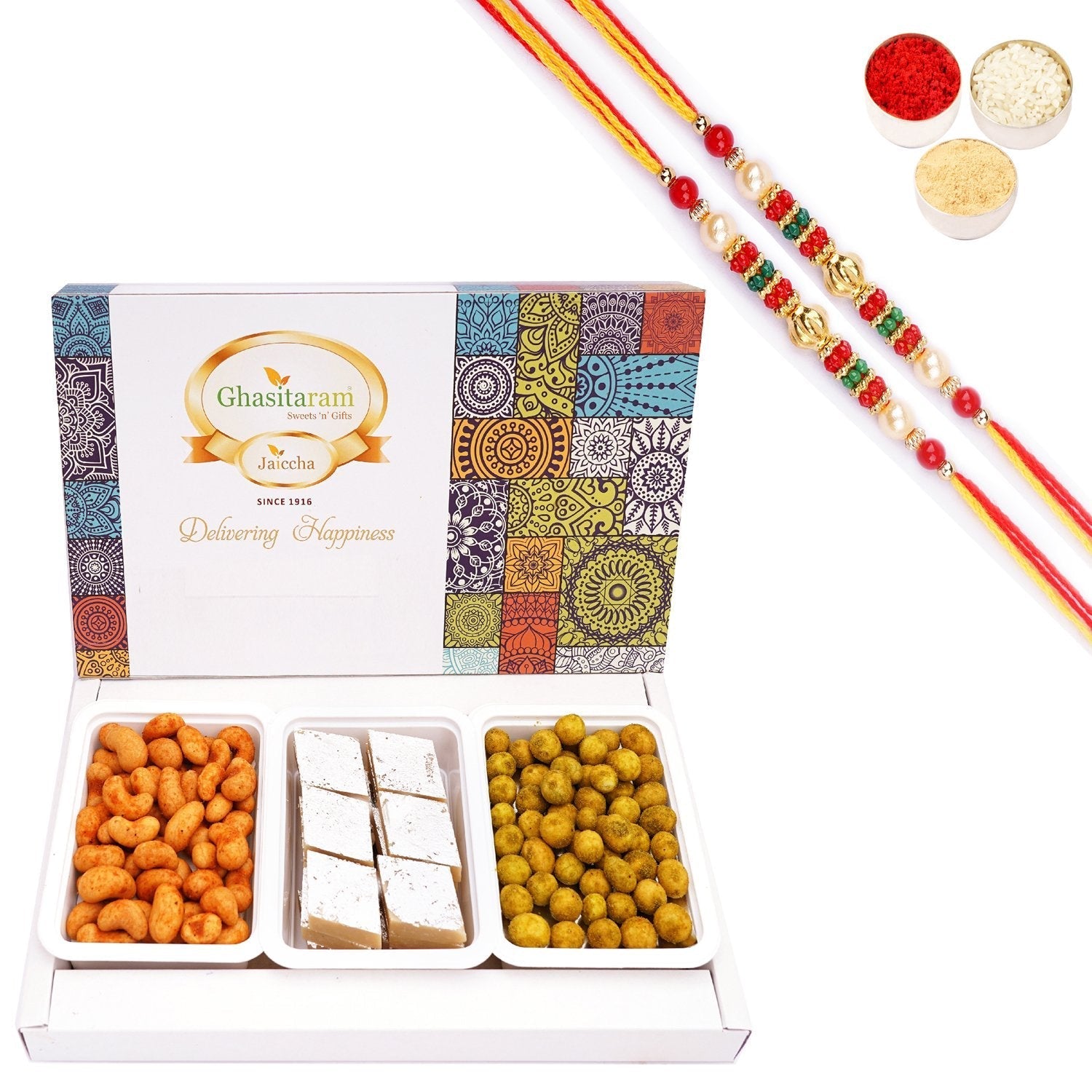 Ghasitaram Assorted Festive Box of Kaju Katli,Crunchy Cashews,Crunchy Peanuts 