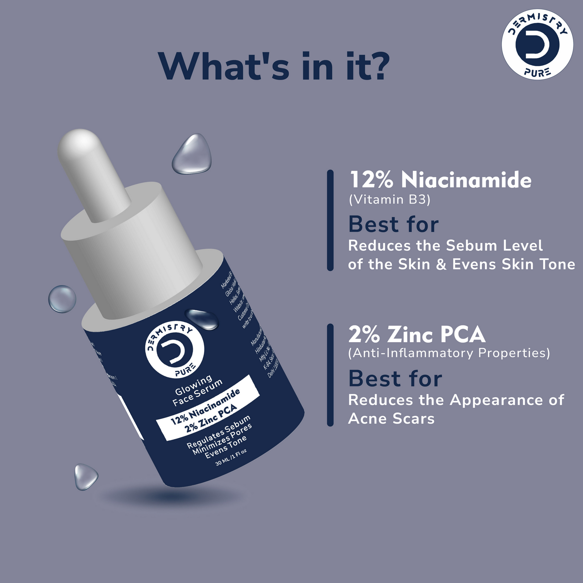 Dermistry 12% Niacinamide 2% Zinc Face Serum For Oil Blemish Control Minimize Pores & Even Skin Tone 
