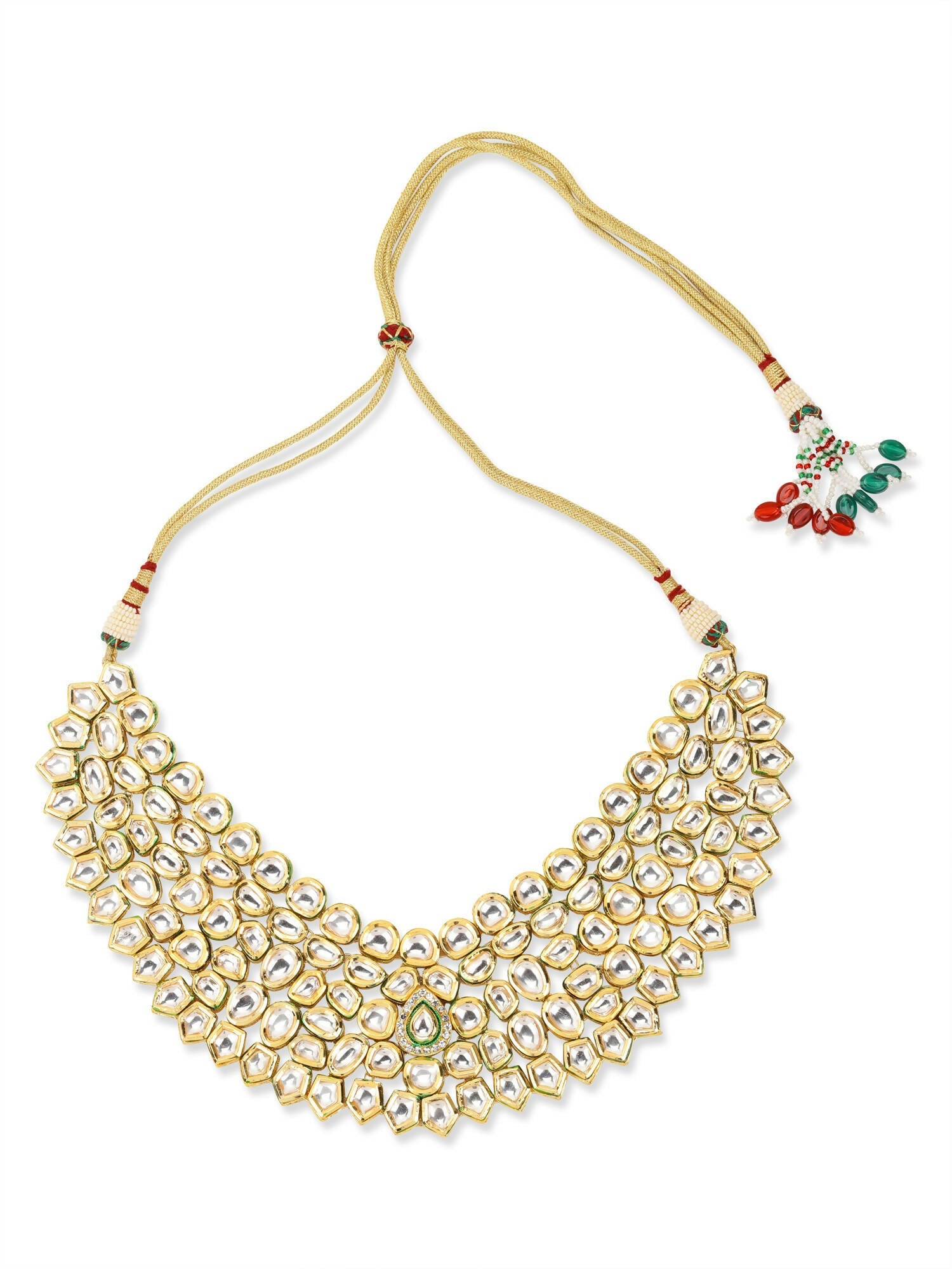 Gold Plated Maharani Kundan Neckpiece With Earrings And Maang Tikka - Ruby Raang - Grab2buy