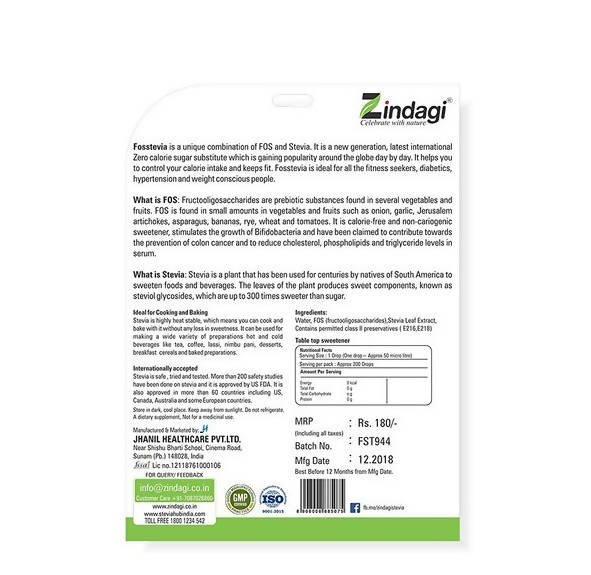 Zindagi Fosstevia Herbal Sweetener Liquid  Grab2Buy Zindagi Grab2Buy