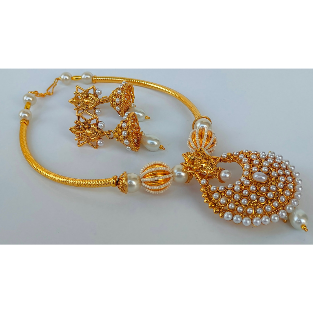 White Kemp Ganesh Temple Neckalce Set - Grab2buy