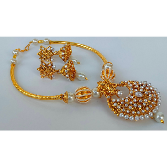 White Kemp Ganesh Temple Neckalce Set - Grab2buy