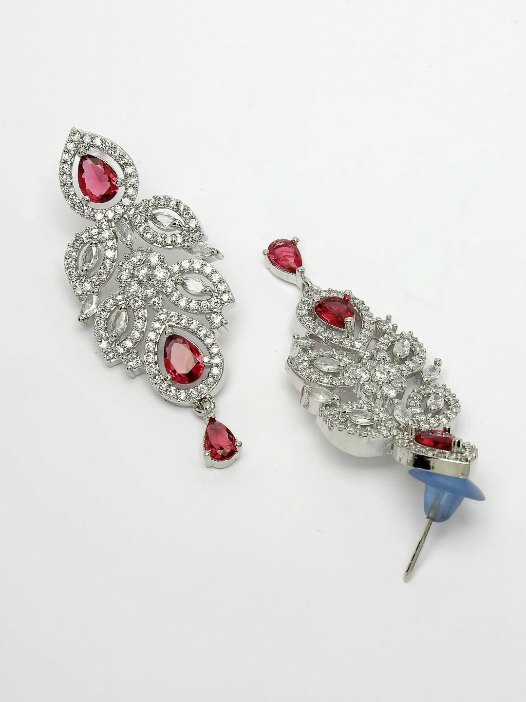 NVR Women's silver plated Maroon CZ stone handcrafted jewellery set - Grab2buy