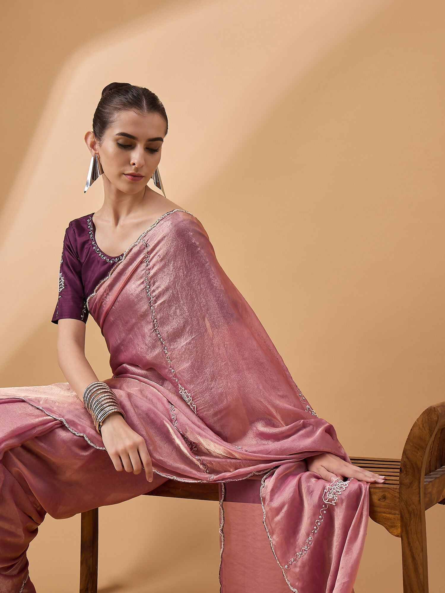 Pink Muslin Embroidered Saree with Unstitched Blouse Piece - Satya