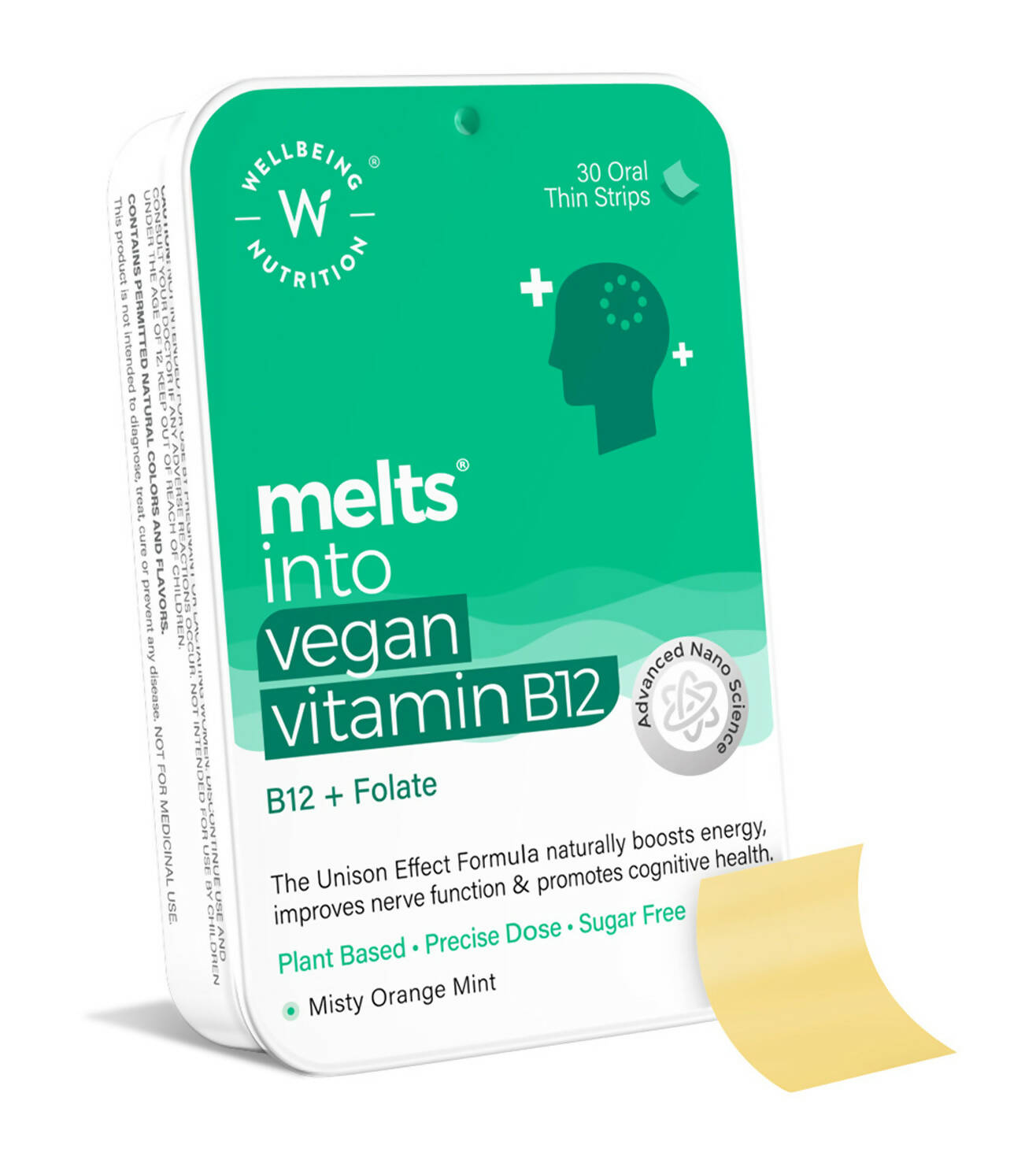 Wellbeing Nutrition Melts Vegan Vitamin B12 Thin Strips-Misty Orange Mint Flavor 