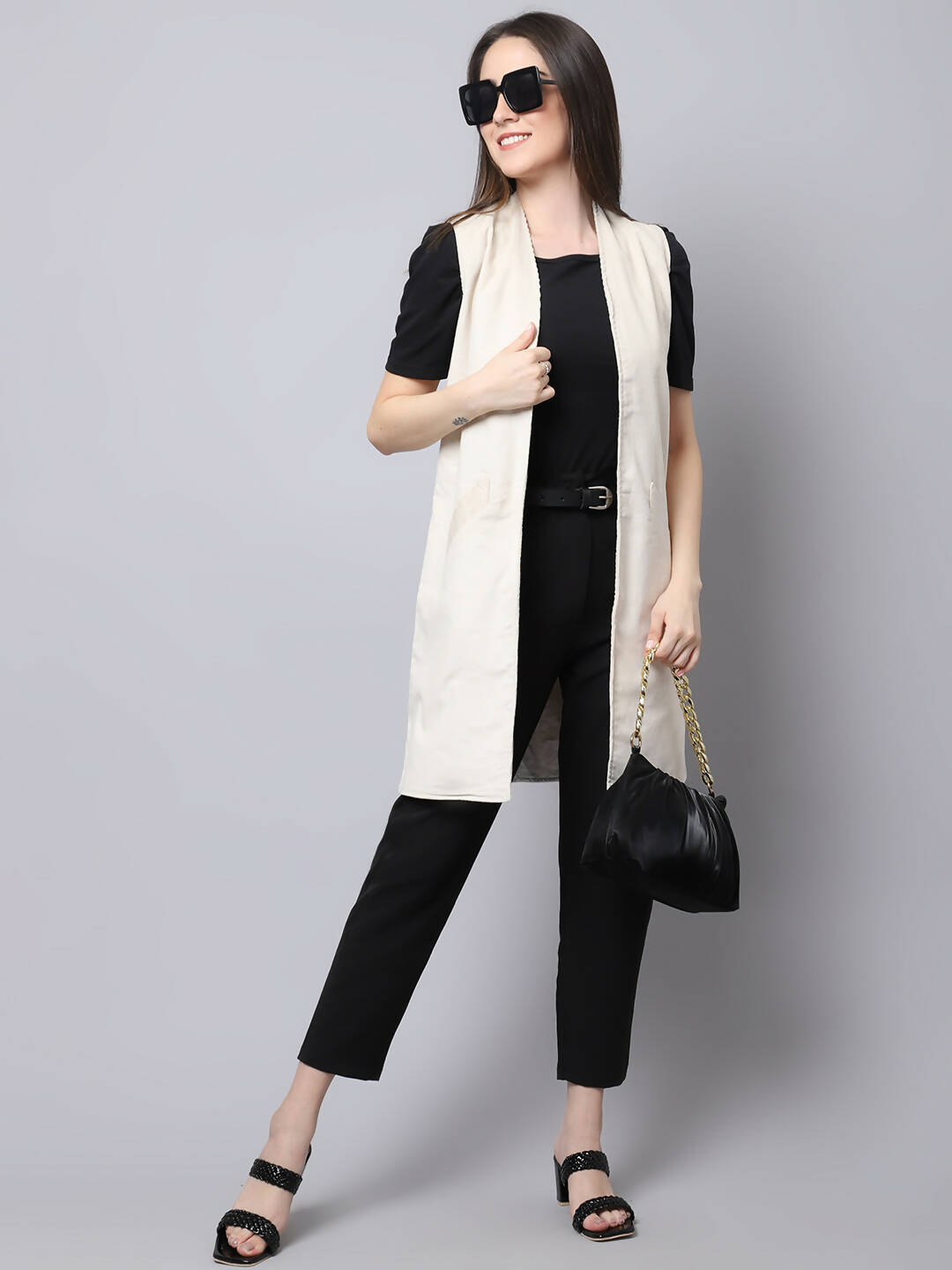 Even Apparels White Polywool Open Front Corduroy Women's Long Coat 