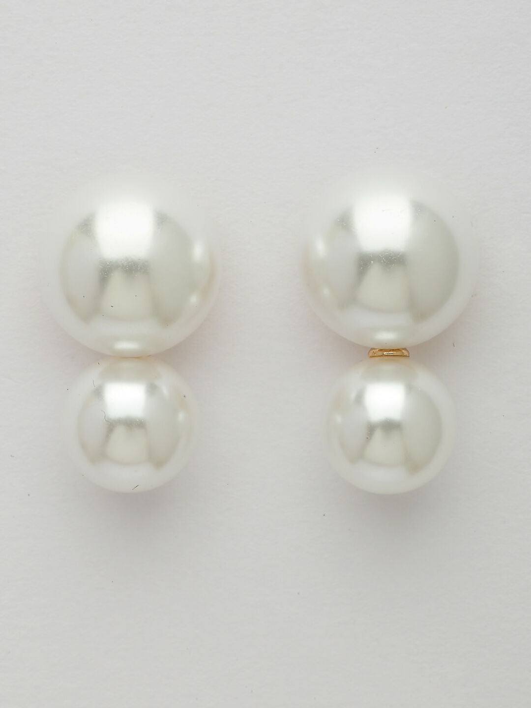 NVR Women's White Pearl Gold-Polished Circular Drop Earring 