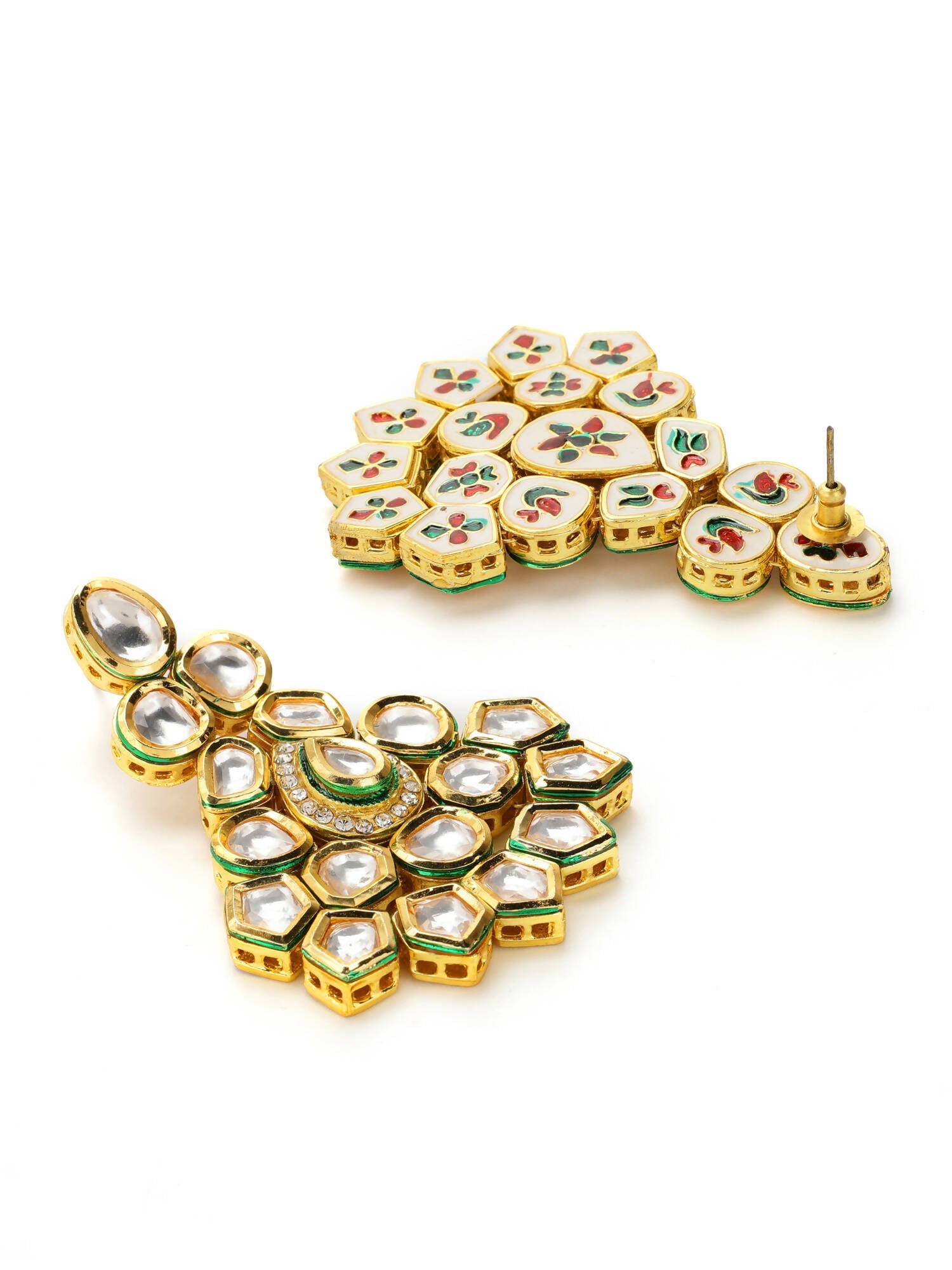 Gold Plated Maharani Kundan Neckpiece With Earrings And Maang Tikka - Ruby Raang - Grab2buy
