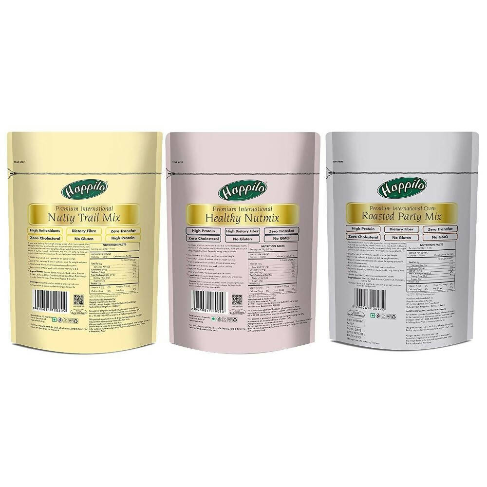 Happilo Premium Nuts & Dry Fruit Combo (Trail Mix, Nut Mix & Party Mix) - Grab2buy