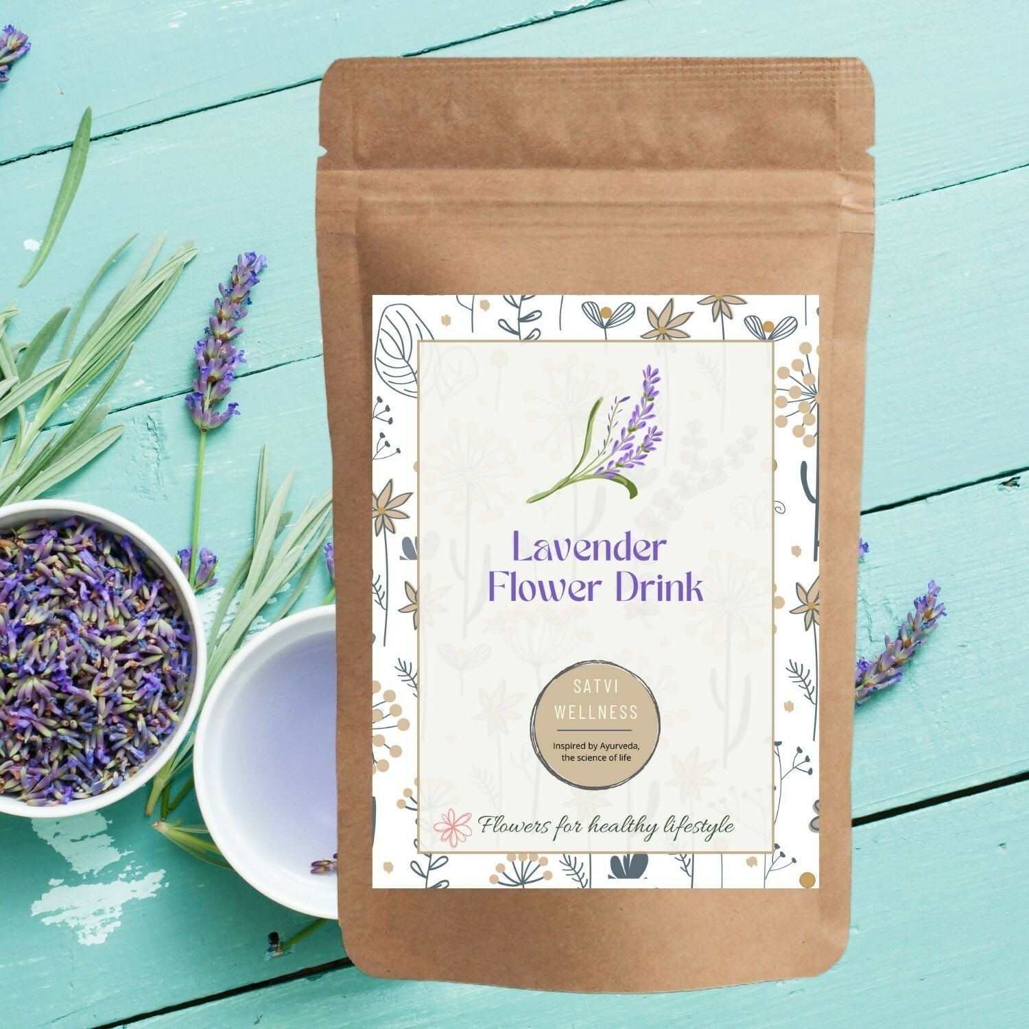 Satvi Wellness Lavender flower Tea | Lavender tea | Lavender flower drink mix | Herbal Tea 