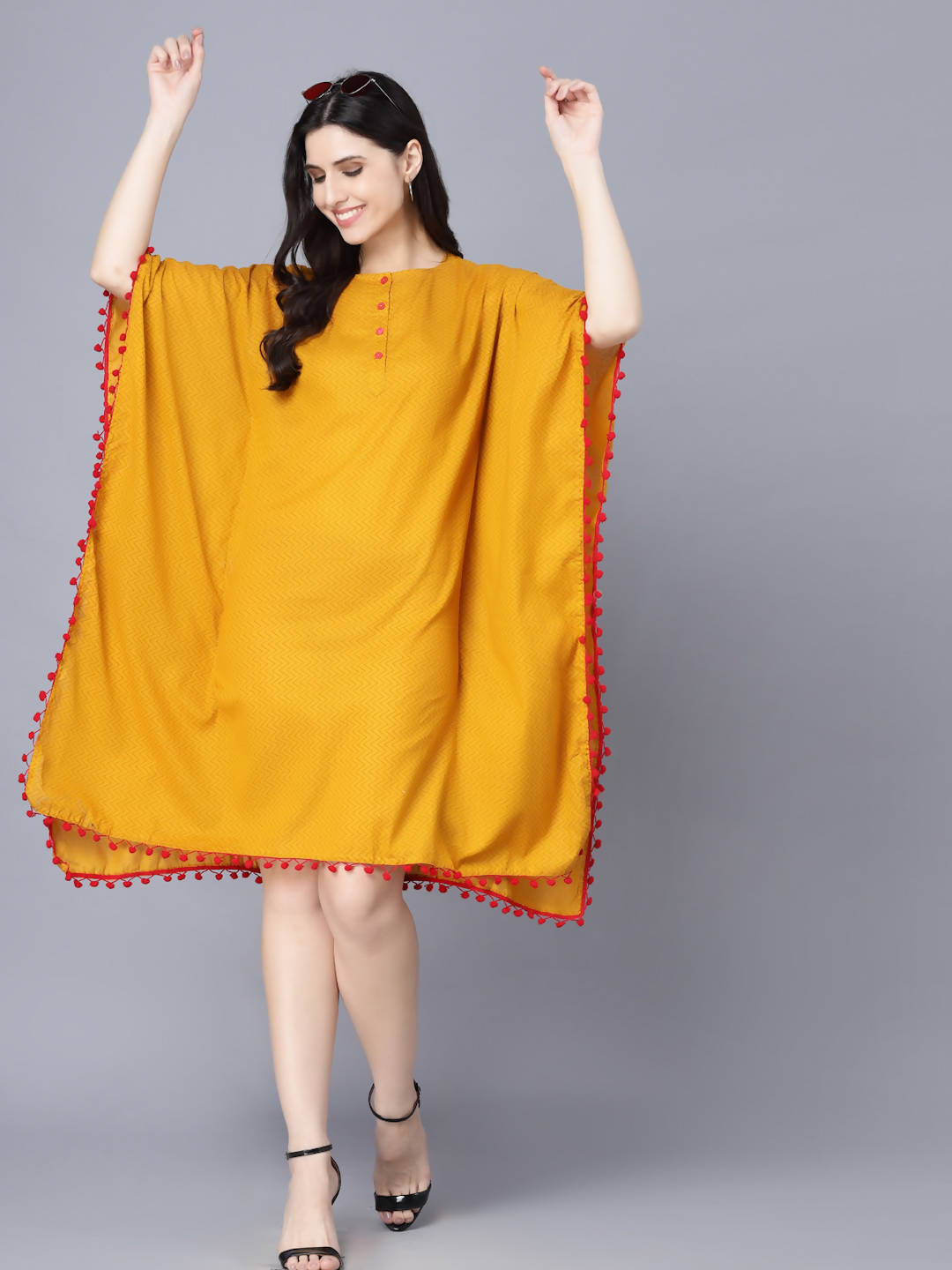 Myshka Mustard Yellow Layered Kaftan Dress