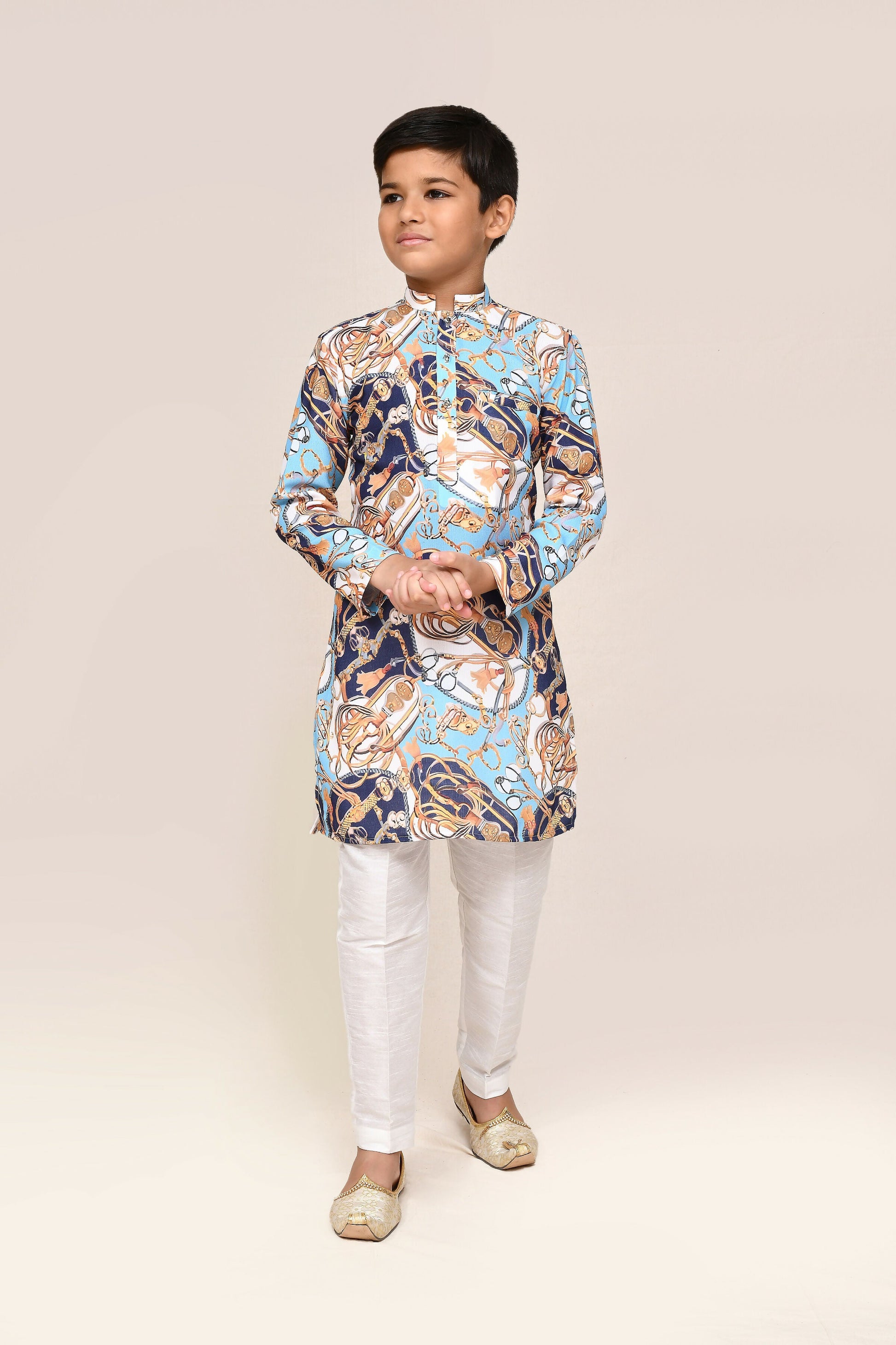Joban Fashion Cotton Silk Blue Kurta With Straight Fit Pant