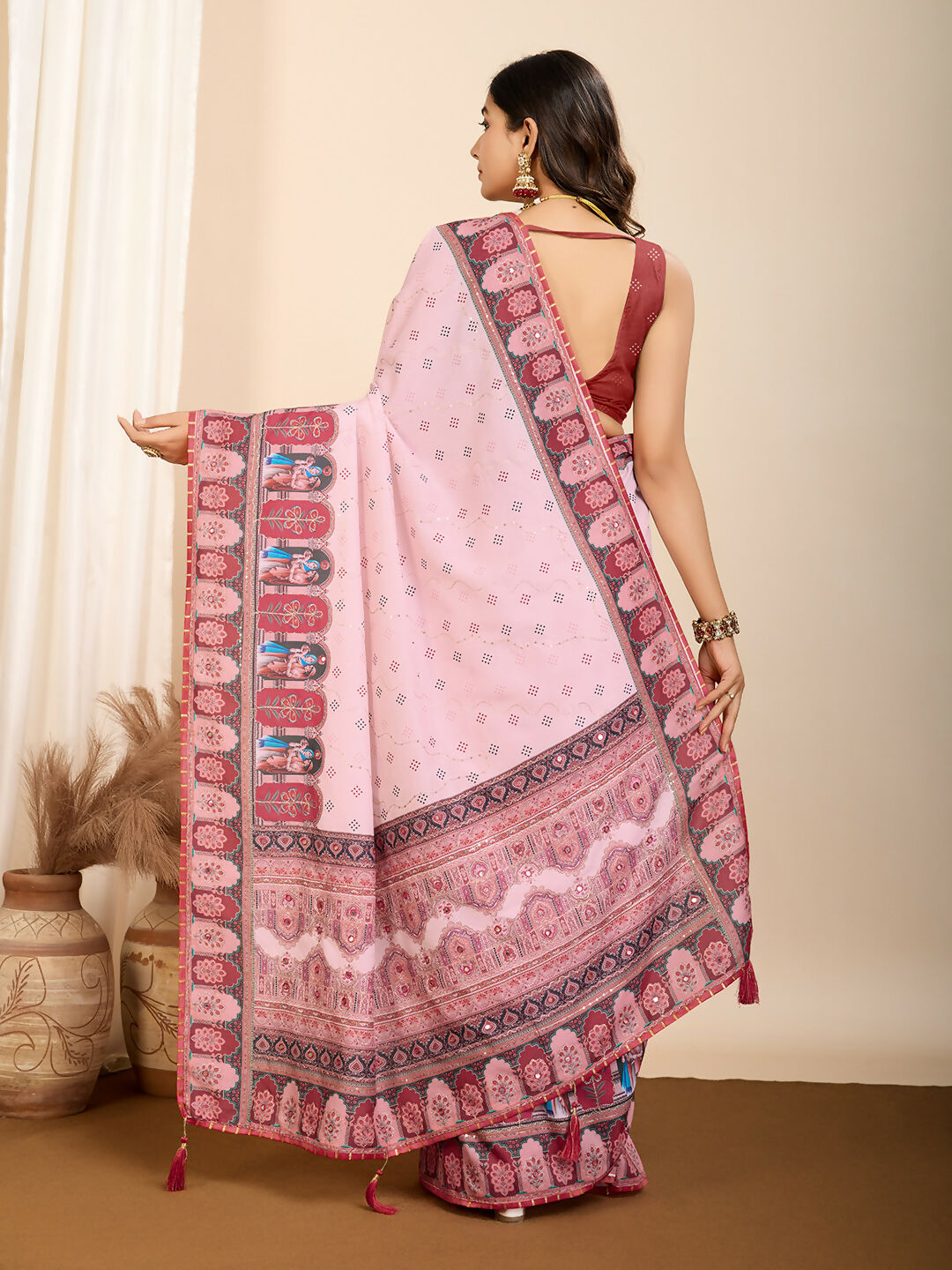 Pink Muslin Cotton Designer Digital Printed Saree - Lavisha