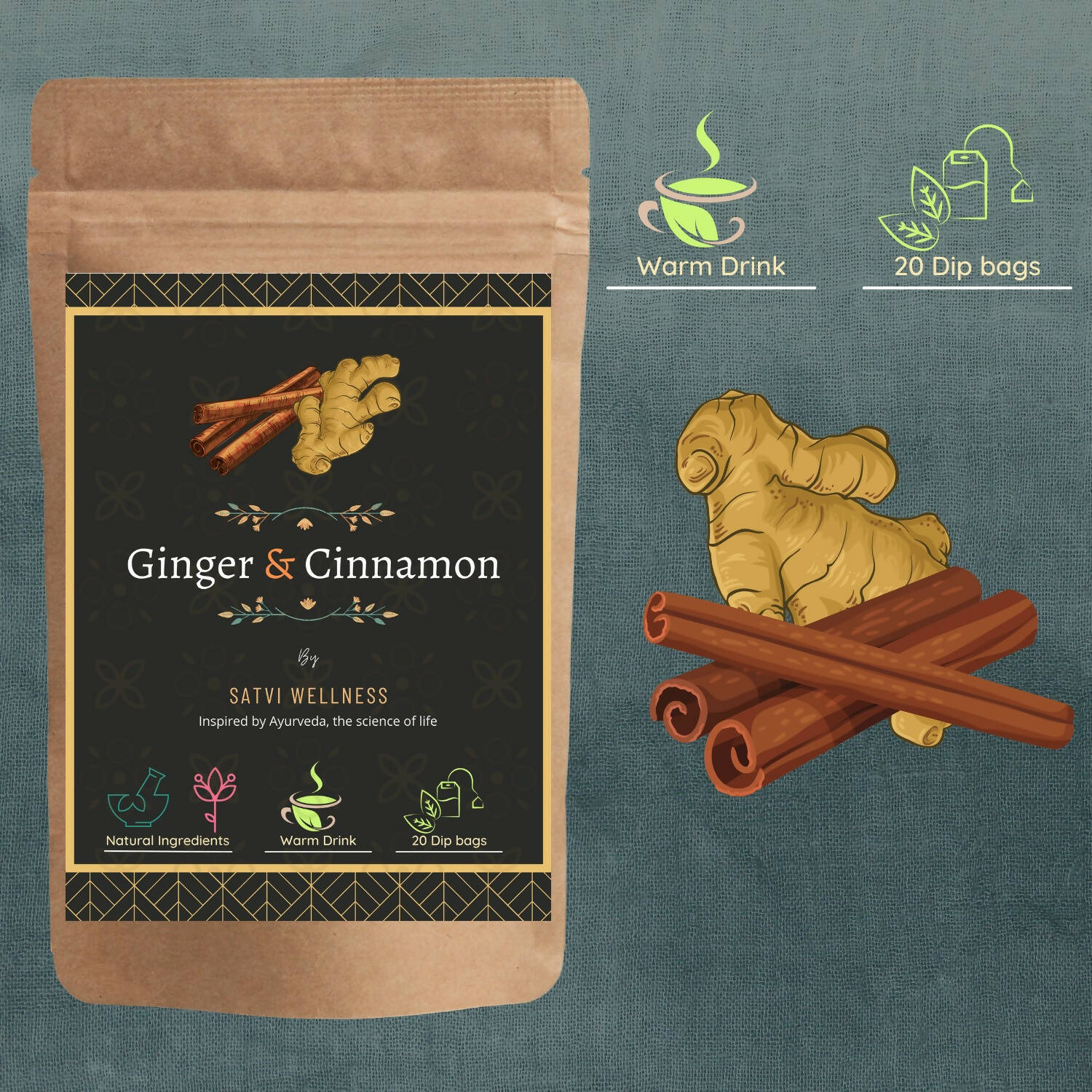 Satvi Wellness Ginger Cinnamon Tea 