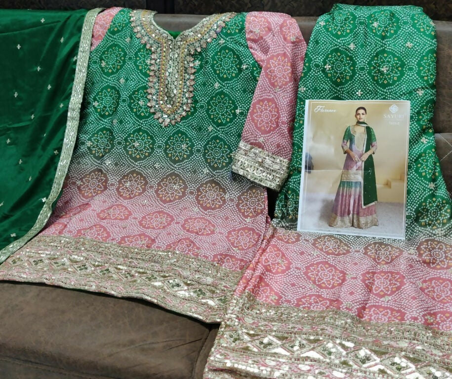 Vastranavya Bandhej Printed Chinon Chiffon Embroidered Sequins Pakistani Suit  Grab2Buy Vastranavya Grab2Buy