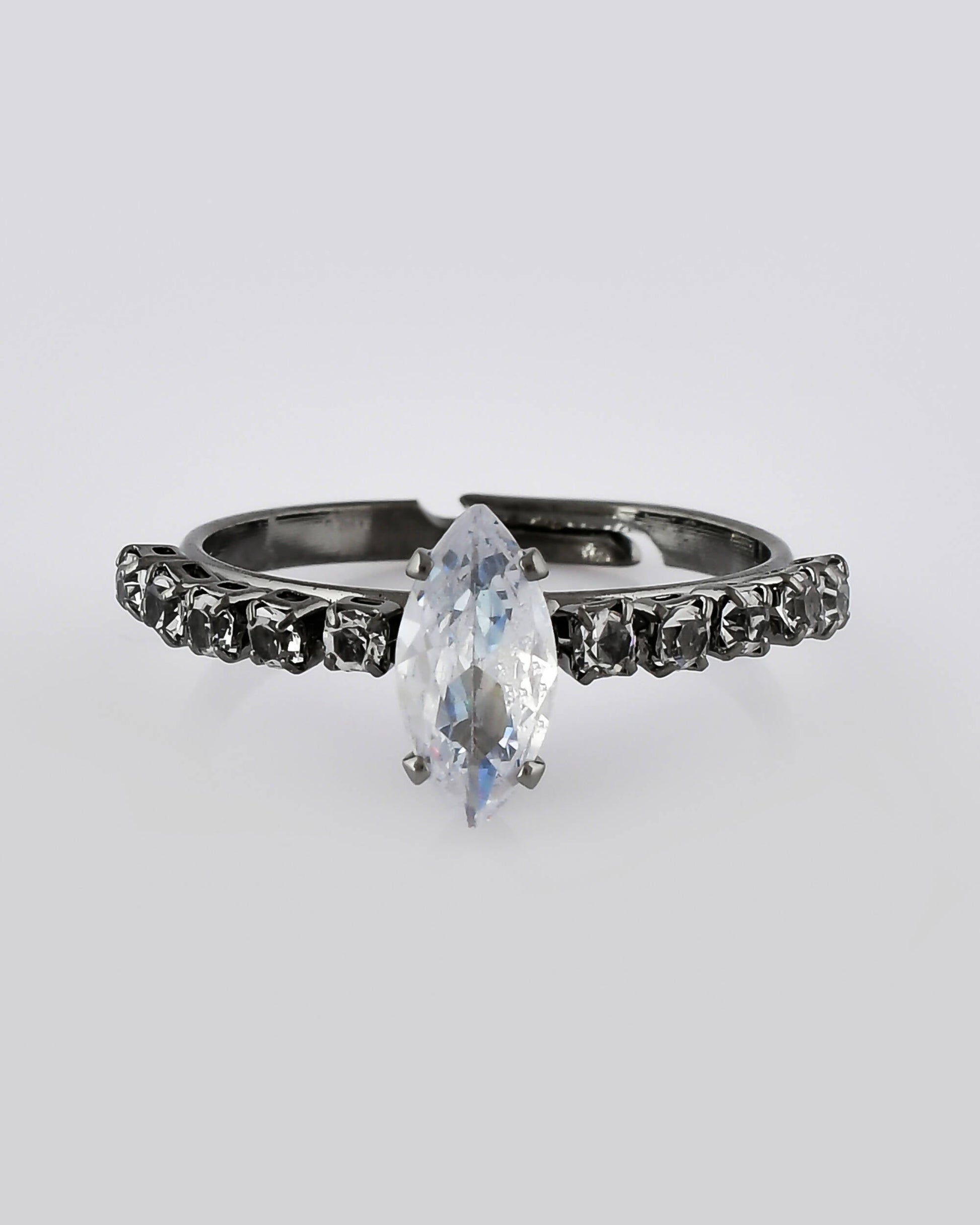 VOJ white CZ-detail Stainless Steel Cubic Zirconia Rhodium Plated Adjustable Finger Ring 