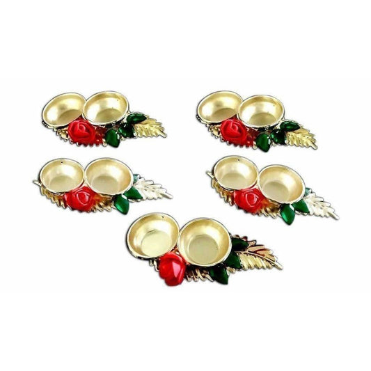 Leaf Shaped Haldi Kumkum Holder with Kundans - 1 Piece - Grab2buy