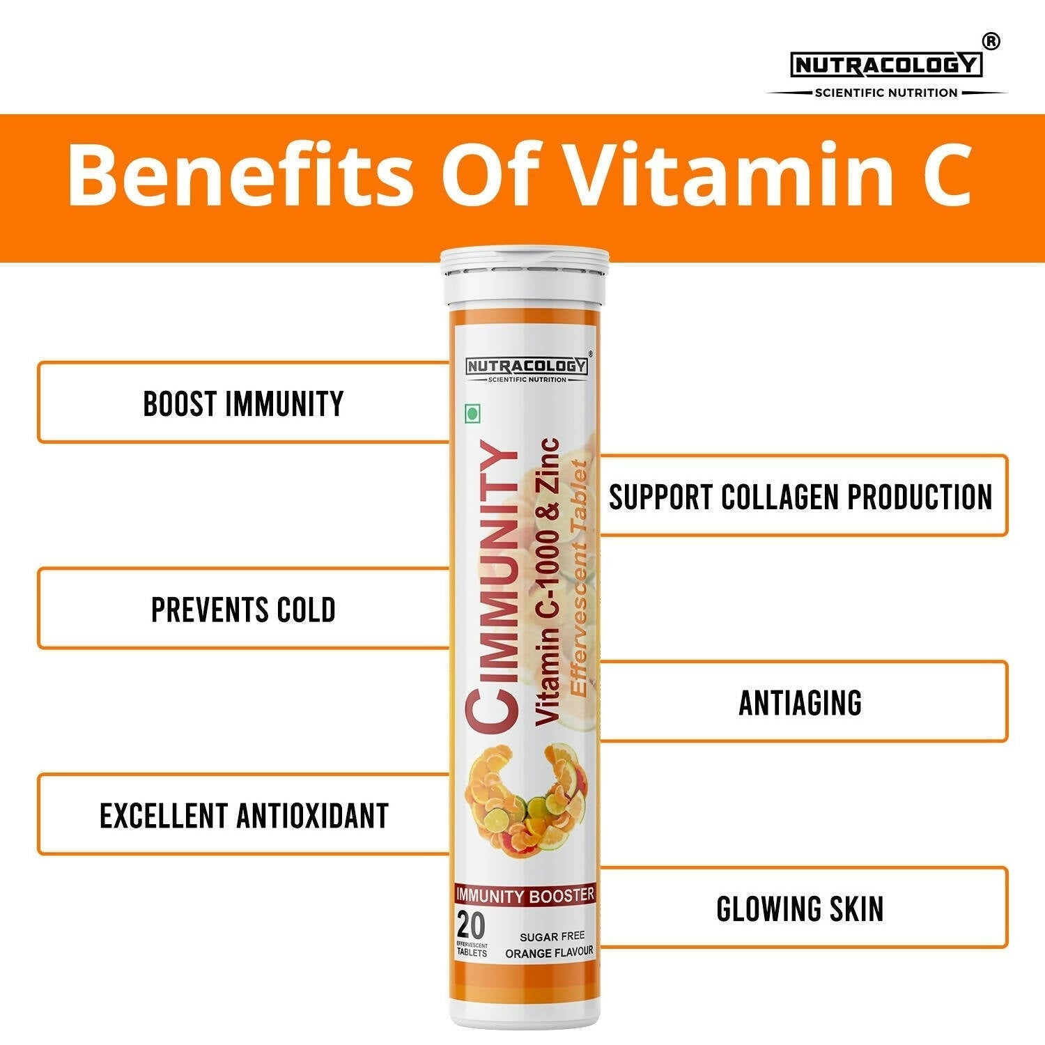 Nutracology Cimmunity Vitamin C 1000mg Effervescent Tablet For Glowing Skin, Immunity Booster 