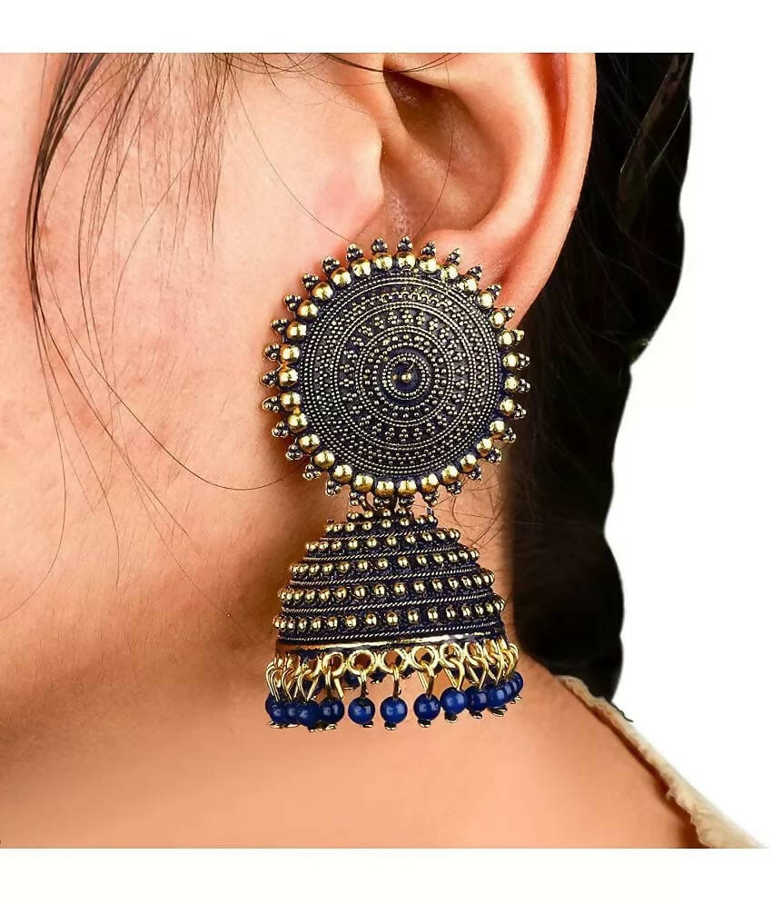 Mominos Fashion Joharkamal Gold-Plated Meenakari Jhumkas For Women & Girls (Blue) - Grab2buy