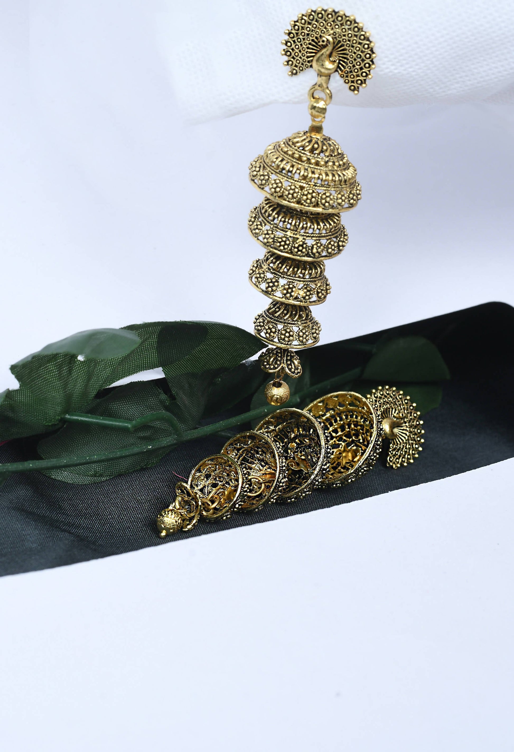 Mominos Fashion Johar Kamal Peacock Design Golden Colour Earrings - Grab2buy
