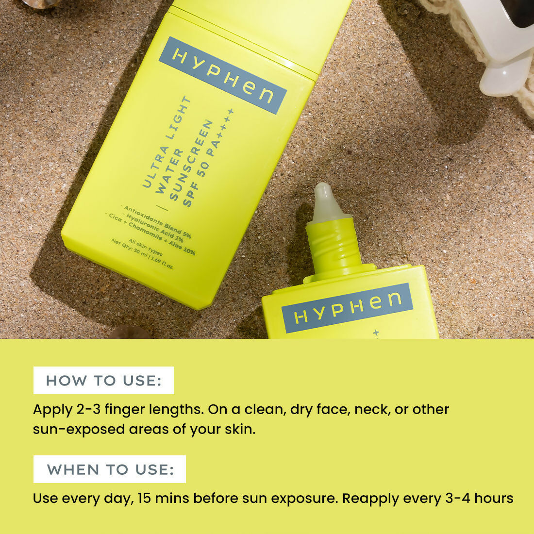 Hyphen By Kriti Sanon Ultra Light Water Sunscreen SPF 50 PA++++ UVA-UVB & Blue Light Protection, No White Cast, For Men & Women 
