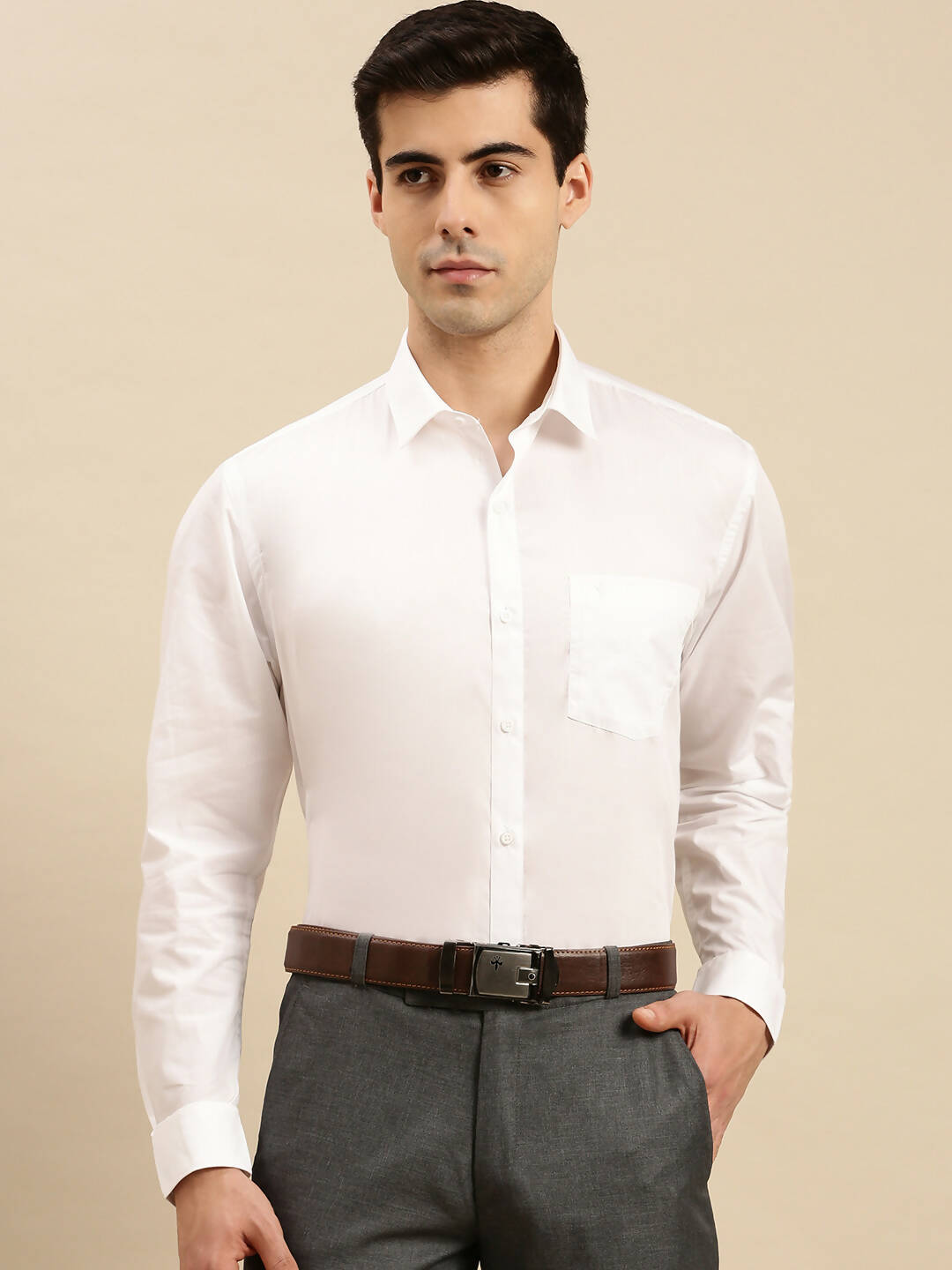 Ramraj Cotton Mens Full Sleeve White Shirt Plus Size - Cool Cotton 