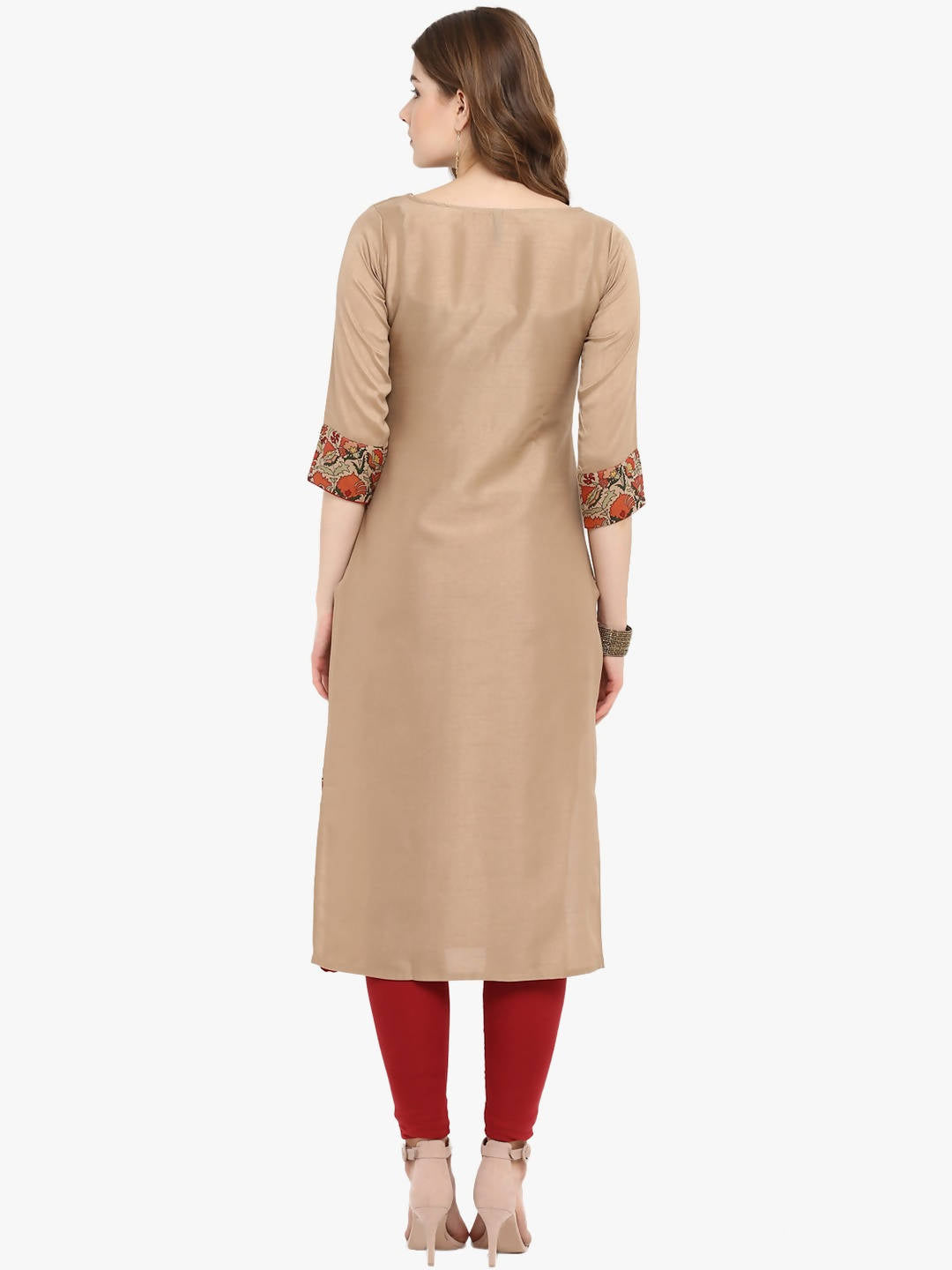 Janasya Women Brown Printed Straight Kurta