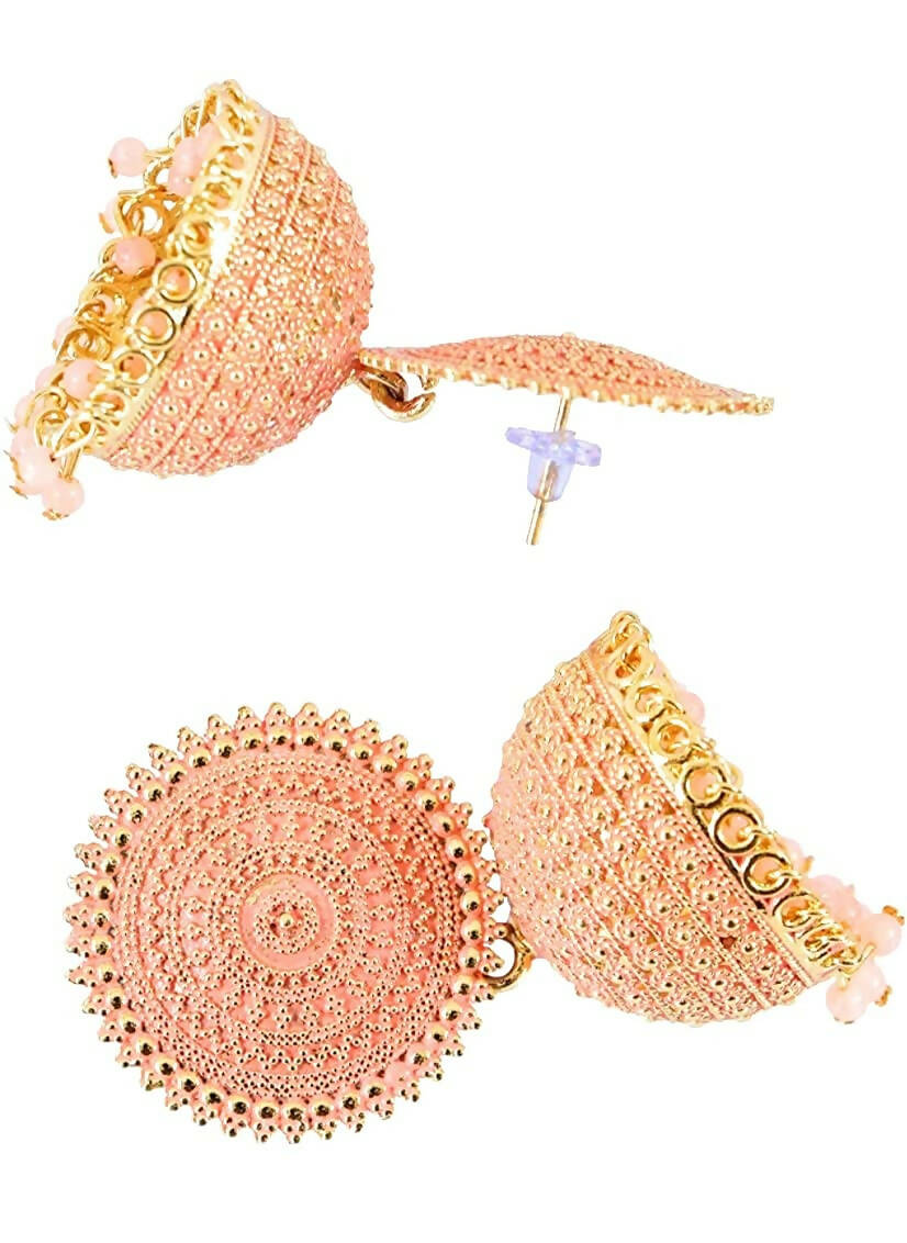 Mominos Fashion Joharkamal Gold-Plated Meenakari Jhumkas For Women & Girls (Peach) - Grab2buy