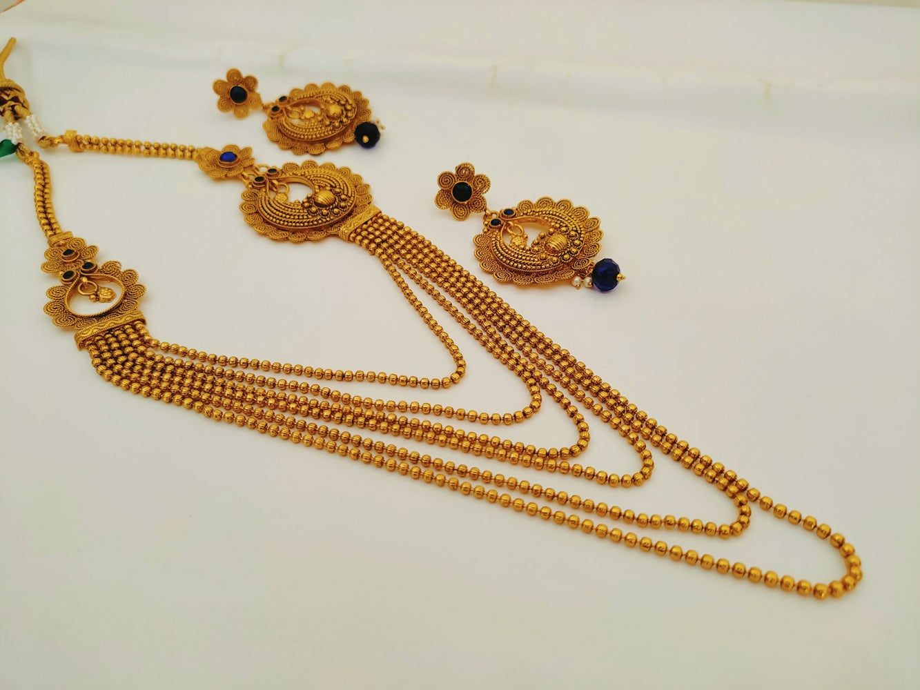 Blue Kemp Layer mugappu Necklace Set - Grab2buy