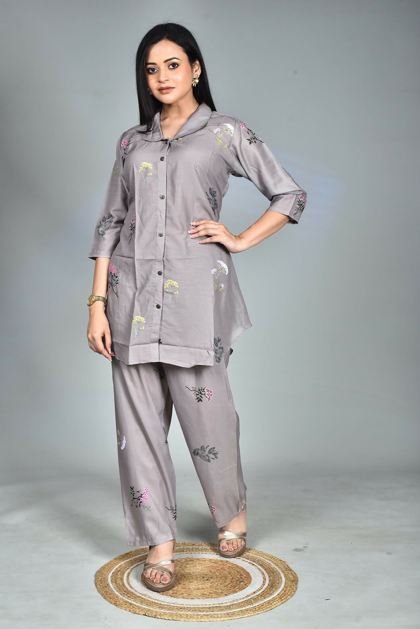 Morchari Digital Print Semi Muslin Co-Ord Set Top & Trouser-Multicolor 