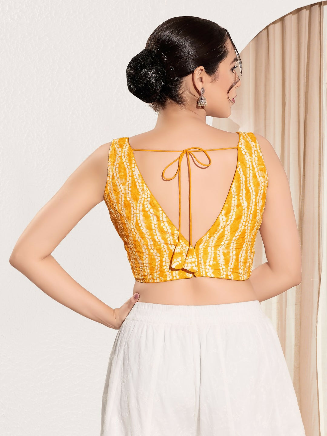 Joban Fashion Yellow Viscose Rayon Padded Blouse With V Neck Sleeveless
