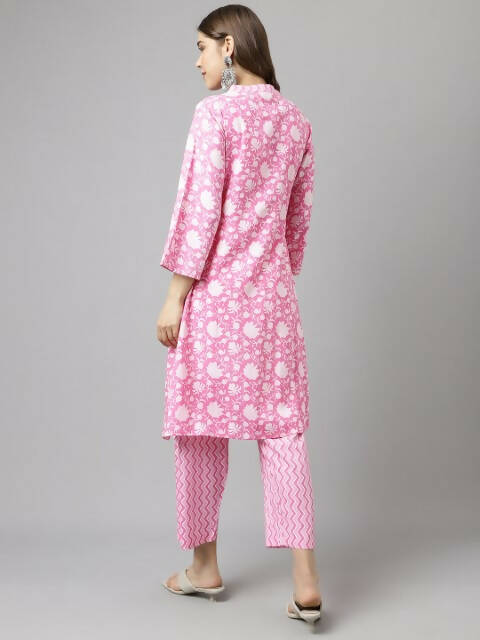 FIORRA Women's Pink Cotton A-Line Kurta Set 