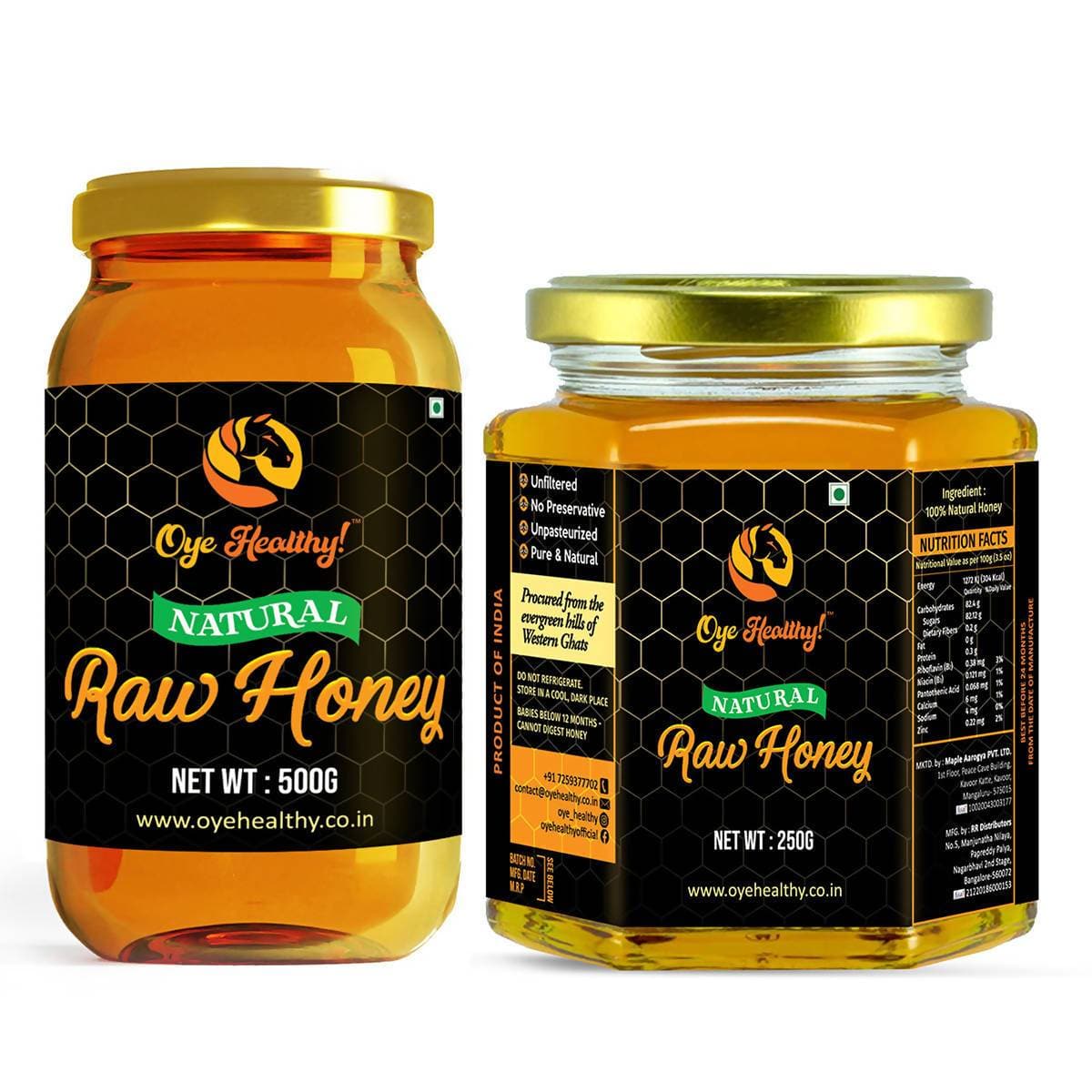 Oye Healthy Natural Raw Honey - Combo Pack of 2 (500gm+250gm) | Grab2Buy