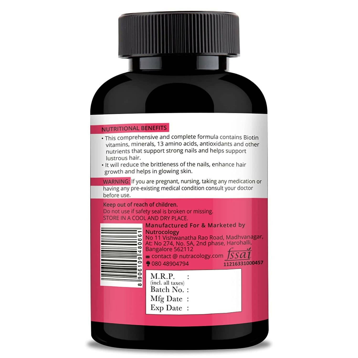 Nutracology Hair Skin & Nails For Hair Growth, Glowing Skin & Strong Nails Tablets 