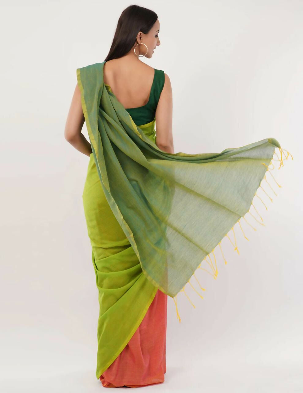 Exclusive Collection Beautiful Khadi Cotton Olive Green Orange Handloom Grab2Buy 