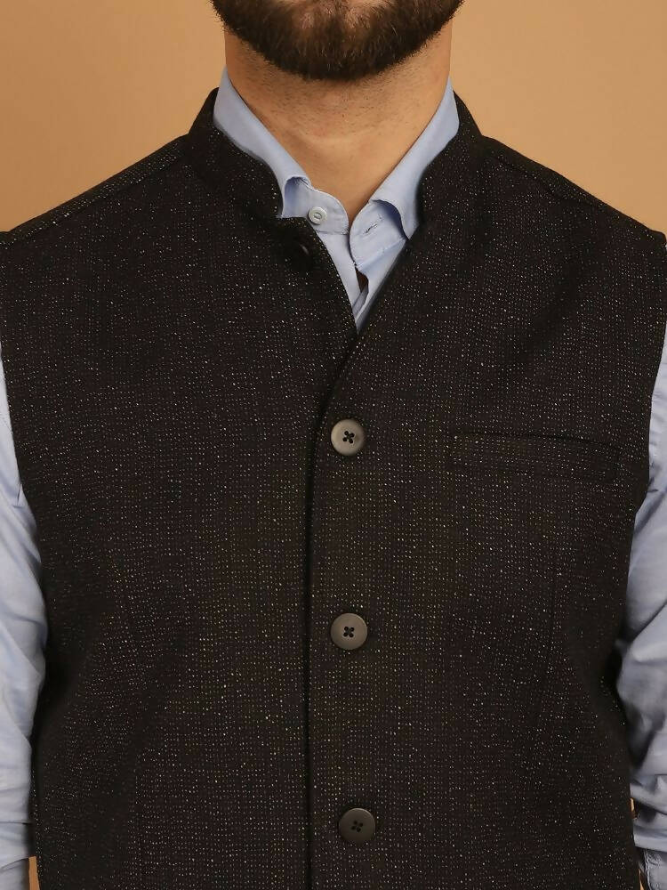 Even Apparels Pure Wool Nehru Jacket - Black 