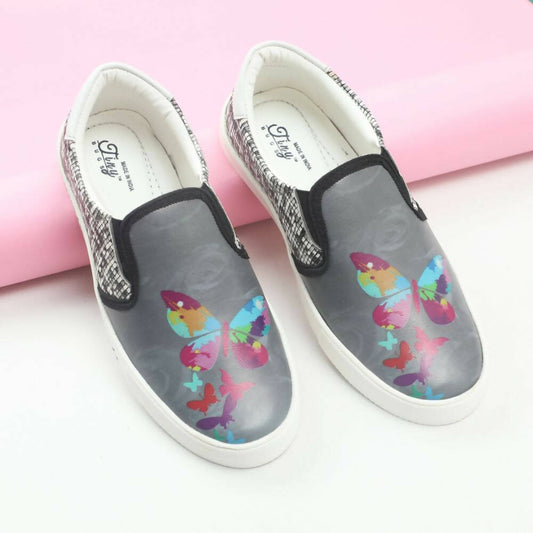 Tiny Bugs Girls Butterfly Print Slip Ons Sneakers - Dark Grey  Grab2Buy Tiny Bugs Grab2Buy