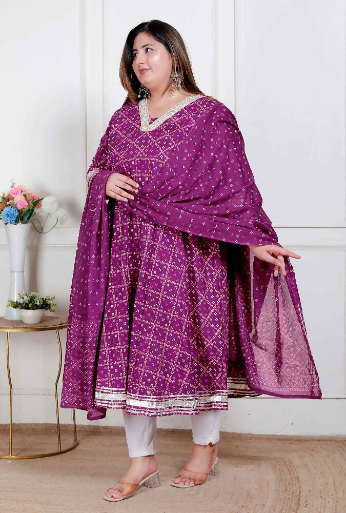 Miravan Plus Size Women'S Embroidered Bandhani Ethnic Anarkali Kurta And Dupatta