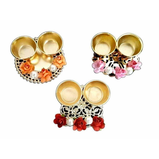 Fancy Haldi Kumkum Holder With Flowers and Pearls - 1 Piece - Grab2buy