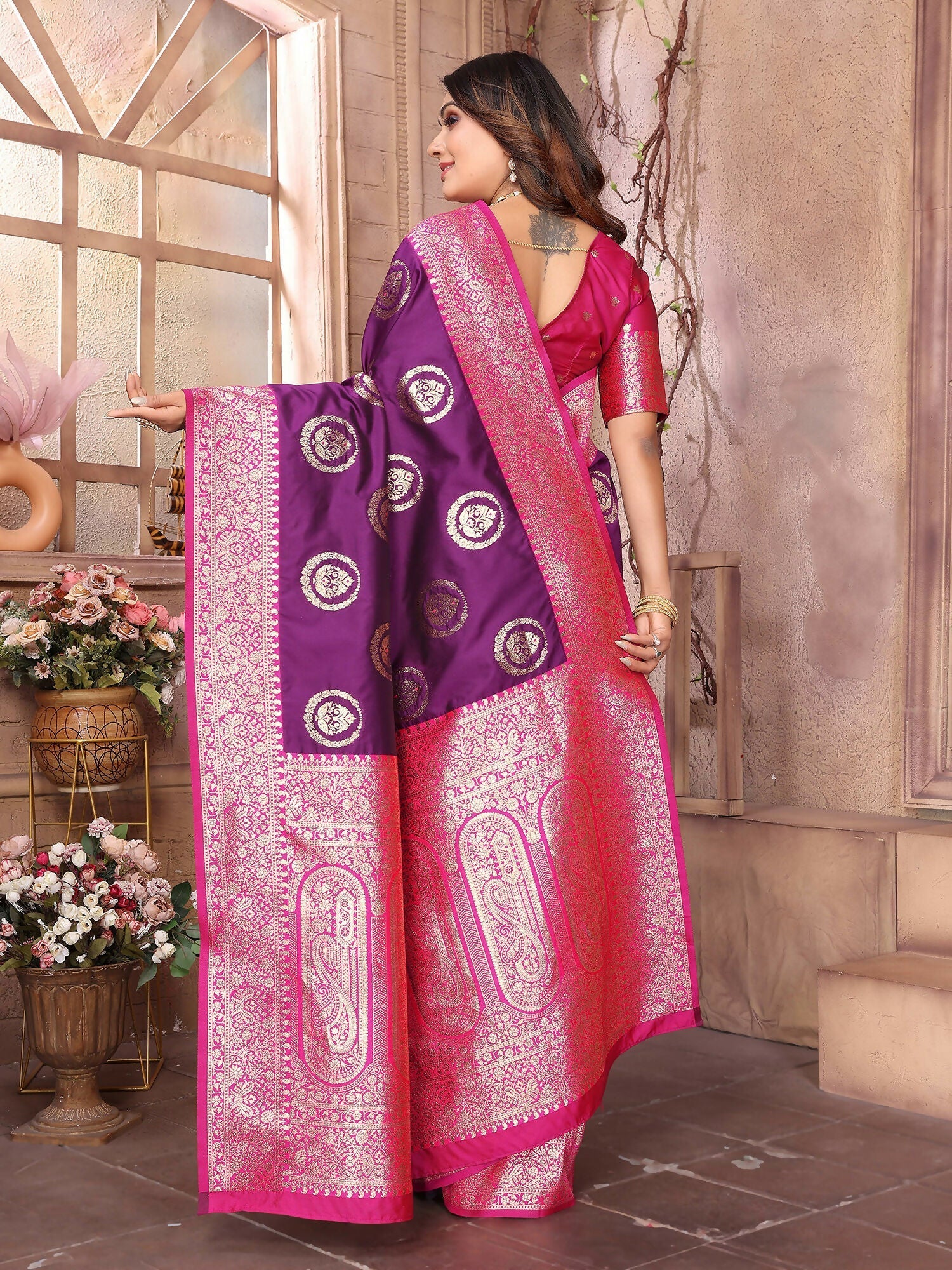 Joban Fashion Purple Banarasi Soft Silk Woven Saree | Swadesiicart