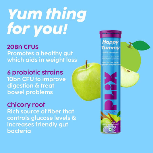PLIX The Plant Fix Happy Tummy Pre+Probiotic Effervescent Tablets - Green Apple 