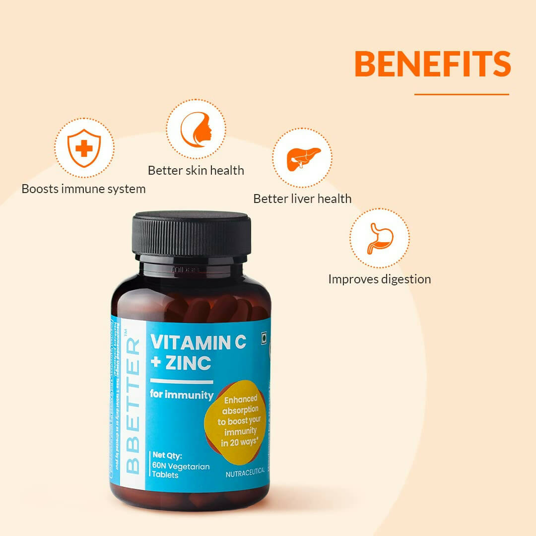 BBETTER Vitamin C and Zinc Tablets for Immunity & Skin Health 